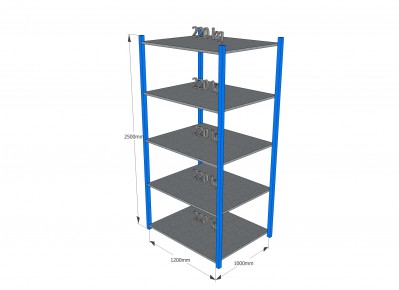 MAGLO - Regał półkowy, płyta metalowa, H2500, 5 półek, wymiary: 1200x1000, Q220 kg