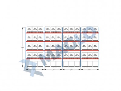 MAGLO - Regały paletowe rzędowe 4-kolumnowe H6000 L11225 Q1000 kg