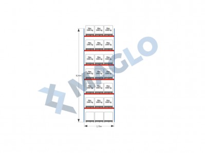 MAGLO - Regały paletowe rzędowe 1-kolumnowe H8500 L2870 Q1000 kg