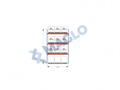 MAGLO - Regały paletowe rzędowe 1-kolumnowe H4500 L2870  Q1000 kg