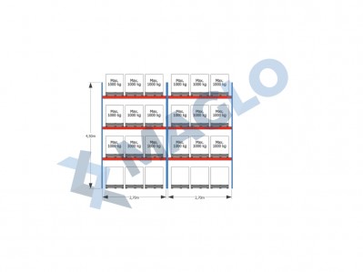 MAGLO - Regały paletowe rzędowe 2-kolumnowe H4500 L5655  Q1000 kg