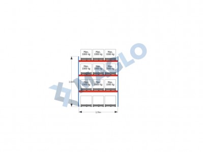 MAGLO - Regały paletowe rzędowe 1-kolumnowe H3500 L2870 Q1000 kg