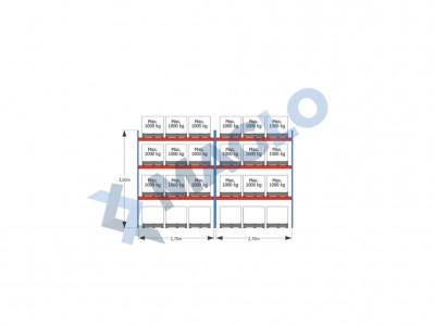 MAGLO - Regały paletowe rzędowe 2-kolumnowe H3500 L5655 Q1000 kg