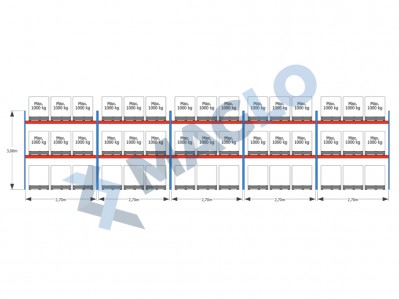 MAGLO - Regały paletowe rzędowe 5-kolumnowe H3000 L14010 Q1000 kg