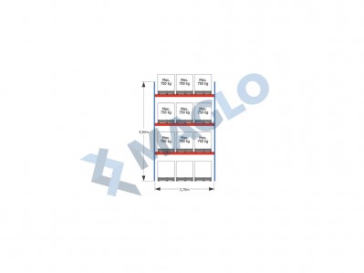 MAGLO - Regały paletowe rzędowe 1-kolumnowe H4500 L2870  Q750 kg