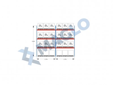 MAGLO - Regały paletowe rzędowe 2-kolumnowe H4500 L5655  Q750 kg