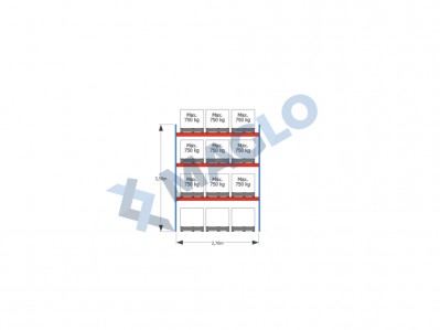 MAGLO - Regały paletowe rzędowe 1-kolumnowe H3500 L2870 Q750 kg