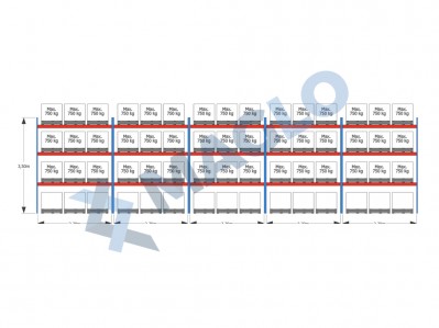 MAGLO - Regały paletowe rzędowe 5-kolumnowe H3500 L14010 Q750 kg