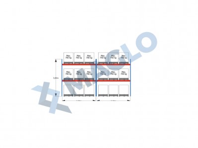 MAGLO - Regały paletowe rzędowe 2-kolumnowe H3000 L5565 Q750 kg