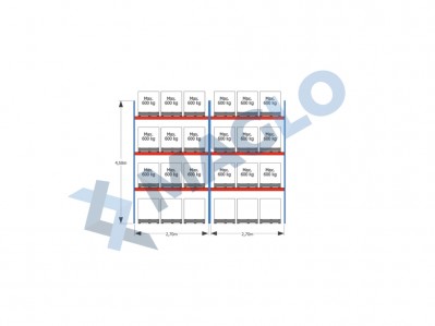 MAGLO - Regały paletowe rzędowe 2-kolumnowe H4500 L5644 Q600 kg