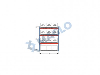 MAGLO - Regały paletowe rzędowe 1-kolumnowe H3500 L2870 Q600 kg