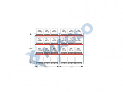 MAGLO - Regały paletowe rzędowe 2-kolumnowe H3500 L5655 Q600 kg