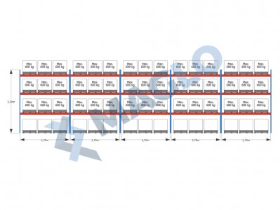 MAGLO - Regały paletowe rzędowe 5-kolumnowe H3500 L14010 Q600 kg