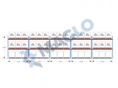 MAGLO - Regały paletowe rzędowe 5-kolumnowe H3000 L14010 Q600 kg