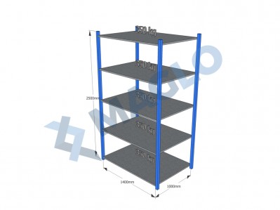 MAGLO - Regał półkowy, płyta metalowa, H2500, 5 półek, wymiary: 1400x1000, Q350 kg