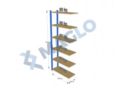 MAGLO - Regał półkowy dostawny, płyta wiórowa, H2600, 6 półek, wymiary: 1000x400, Q80 kg