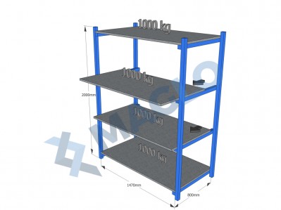 MAGLO - Regał z wysuwanymi półkami H2000, 4 półki, wymiary: 1470x800, Q1000 kg